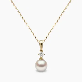 Classic 18K Gold Akoya Pearl and 0.10ct Diamond Pendant