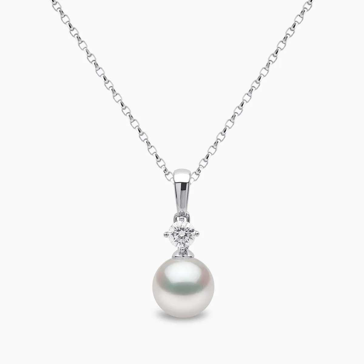 Classic 18K Gold Akoya Pearl and 0.20ct Diamond Pendant