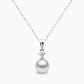 Classic 18K Gold Akoya Pearl and 0.20ct Diamond Pendant