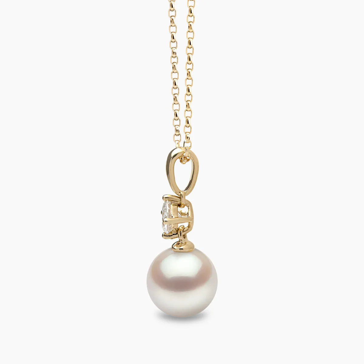 Classic 18K Gold Akoya Pearl and 0.30ct Diamond Pendant