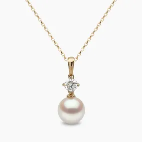 Classic 18K Gold Akoya Pearl and 0.30ct Diamond Pendant