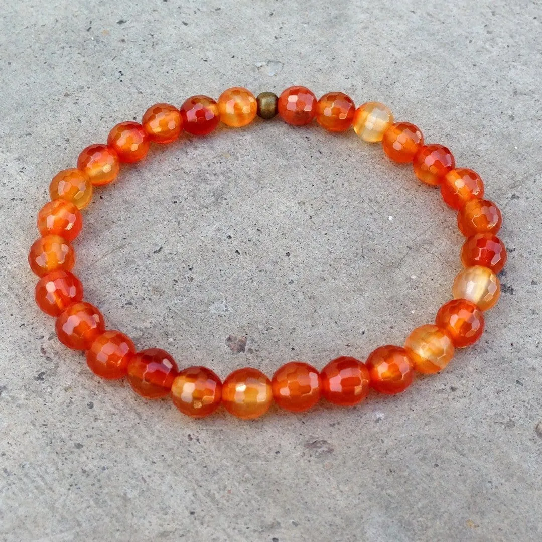 Creativity, Second Chakra Genuine Carnelian Gemstone Mala Bracelet