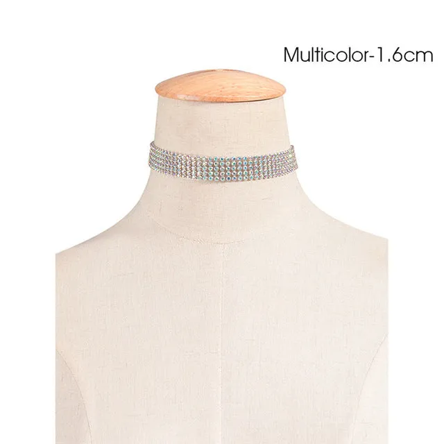 Crystal Rhinestone Choker Necklace Women Wedding Accessories Silver Chain Punk Gothic Chokers Jewelry Collier Femme kolye #95027
