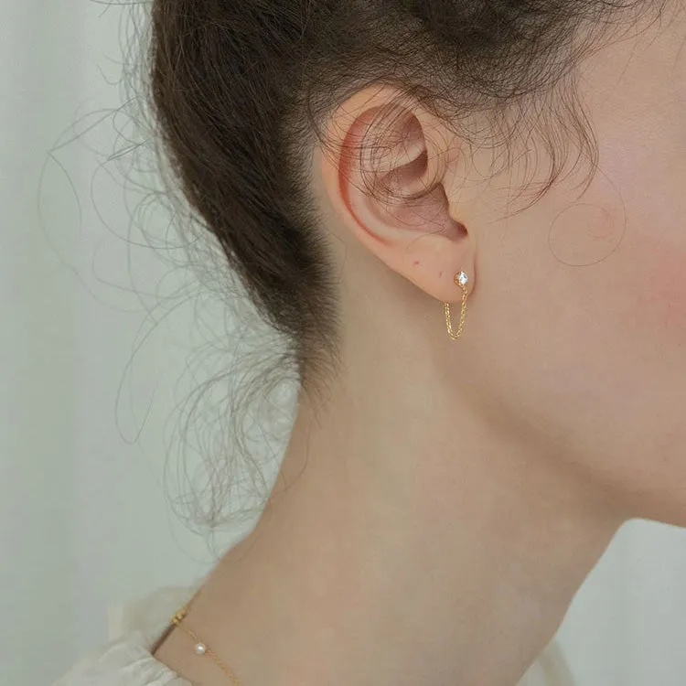 Cubic Zirconia Stud Chain Dangle Earrings