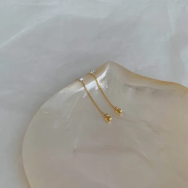 Cubic Zirconia Stud Chain Dangle Earrings
