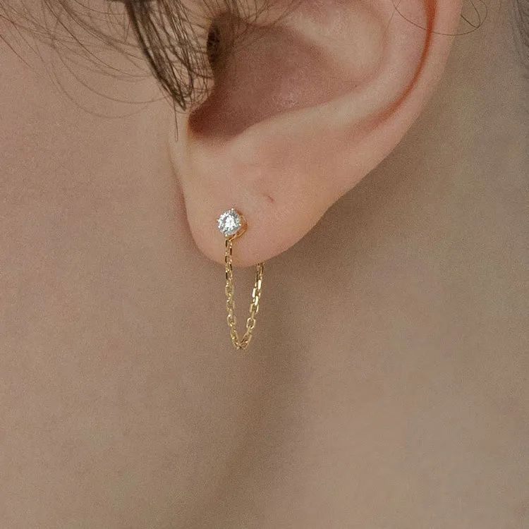 Cubic Zirconia Stud Chain Dangle Earrings
