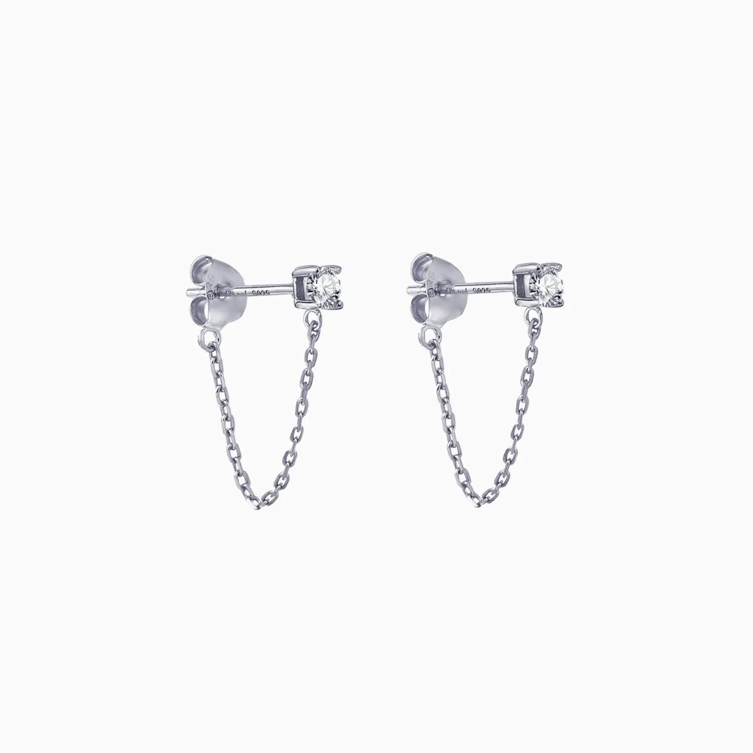 Cubic Zirconia Stud Chain Dangle Earrings