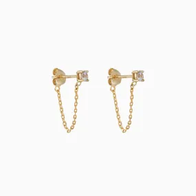 Cubic Zirconia Stud Chain Dangle Earrings