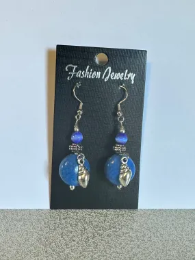 Dark blue and silver seashell earrings