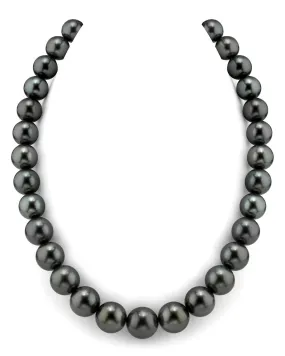 Dark Tahitian True Round Pearl Necklace, 12.0-14.0mm - AAAA Quality