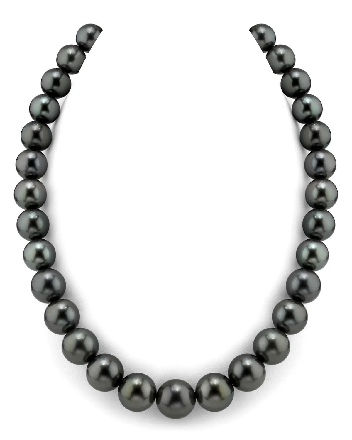 Dark Tahitian True Round Pearl Necklace, 12.0-14.0mm - AAAA Quality
