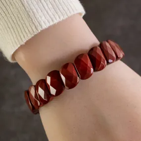Diagonal Faceted Carnelian Gemstone Elastic Bracelet