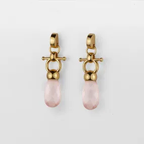 Droplette - Snaffle Horse Bit Rose Quartz and 14K Gold on Sterling Silver Earring