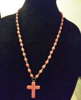 Dusky Pink Howlite Vector Cross Necklace