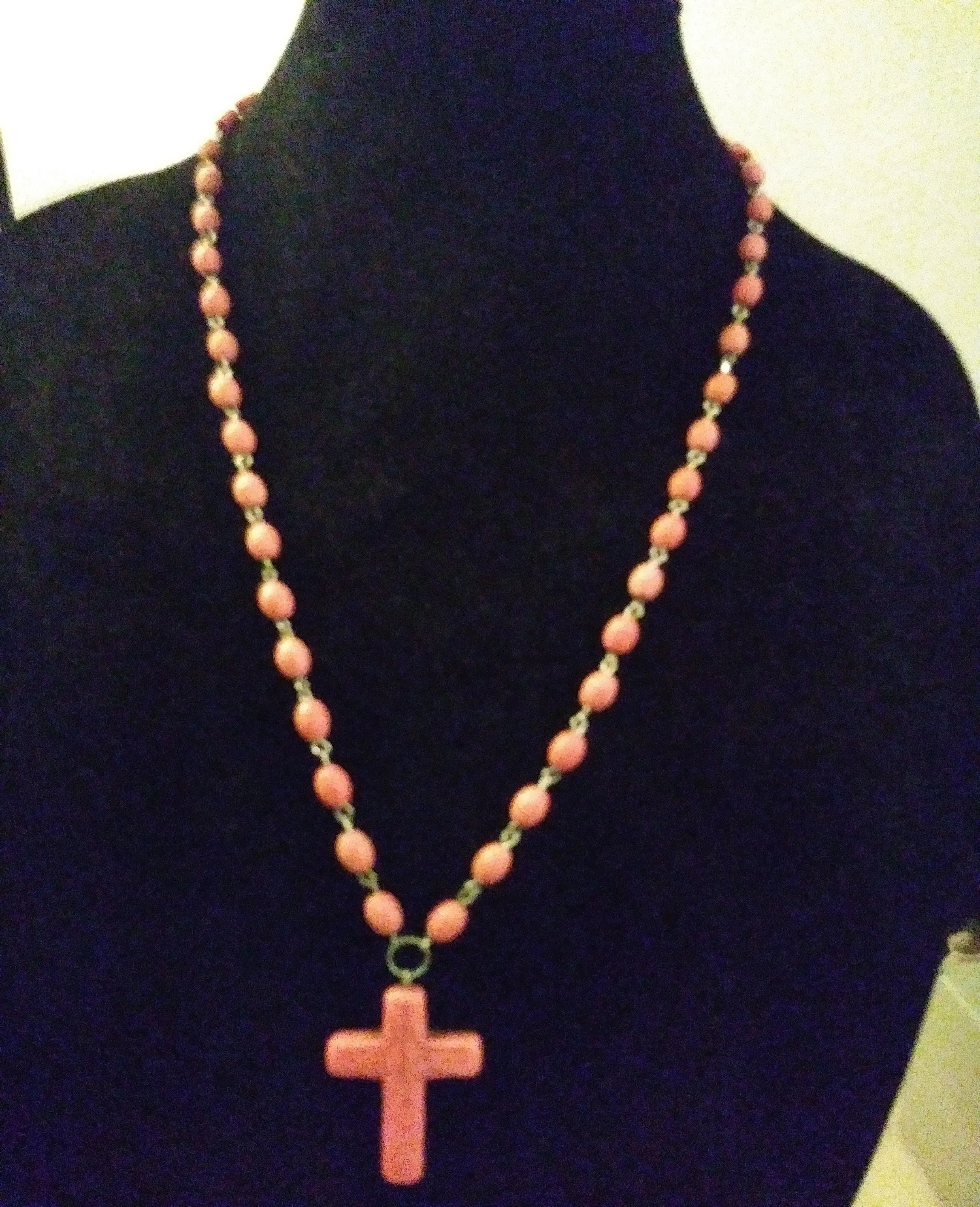 Dusky Pink Howlite Vector Cross Necklace