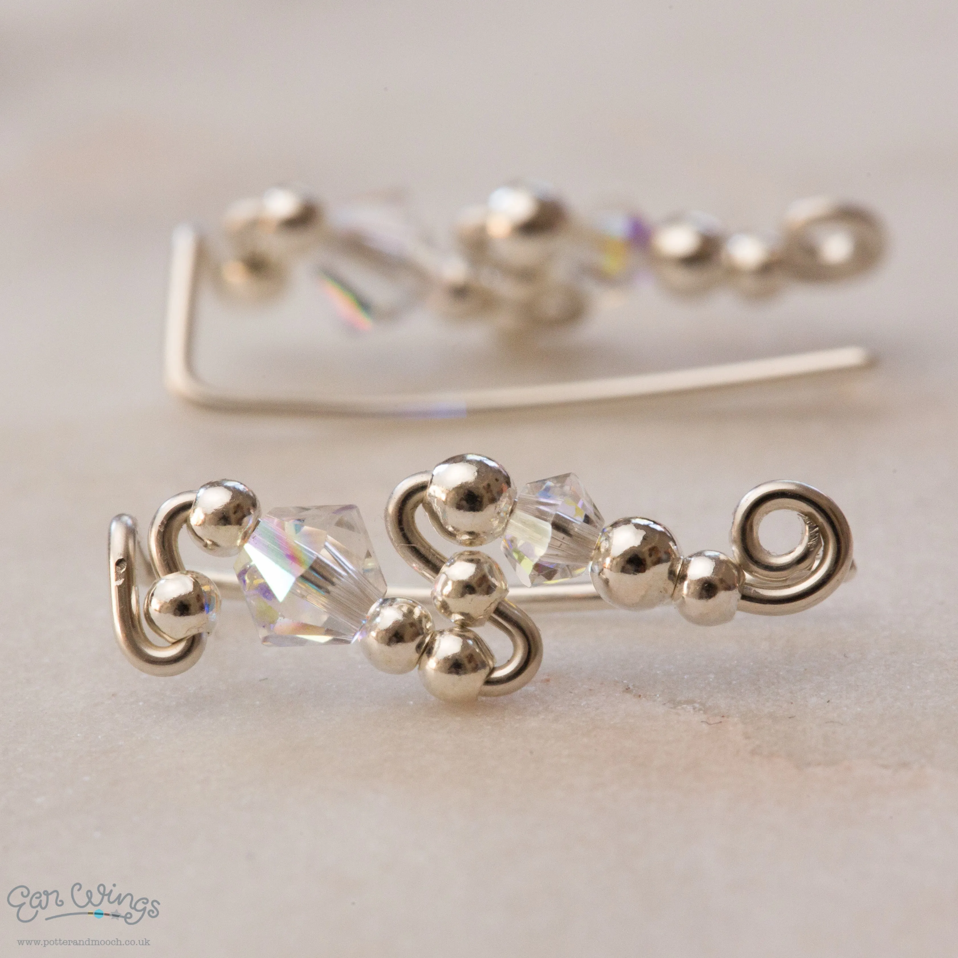 Ear Wings Clear Crystals Sterling Silver