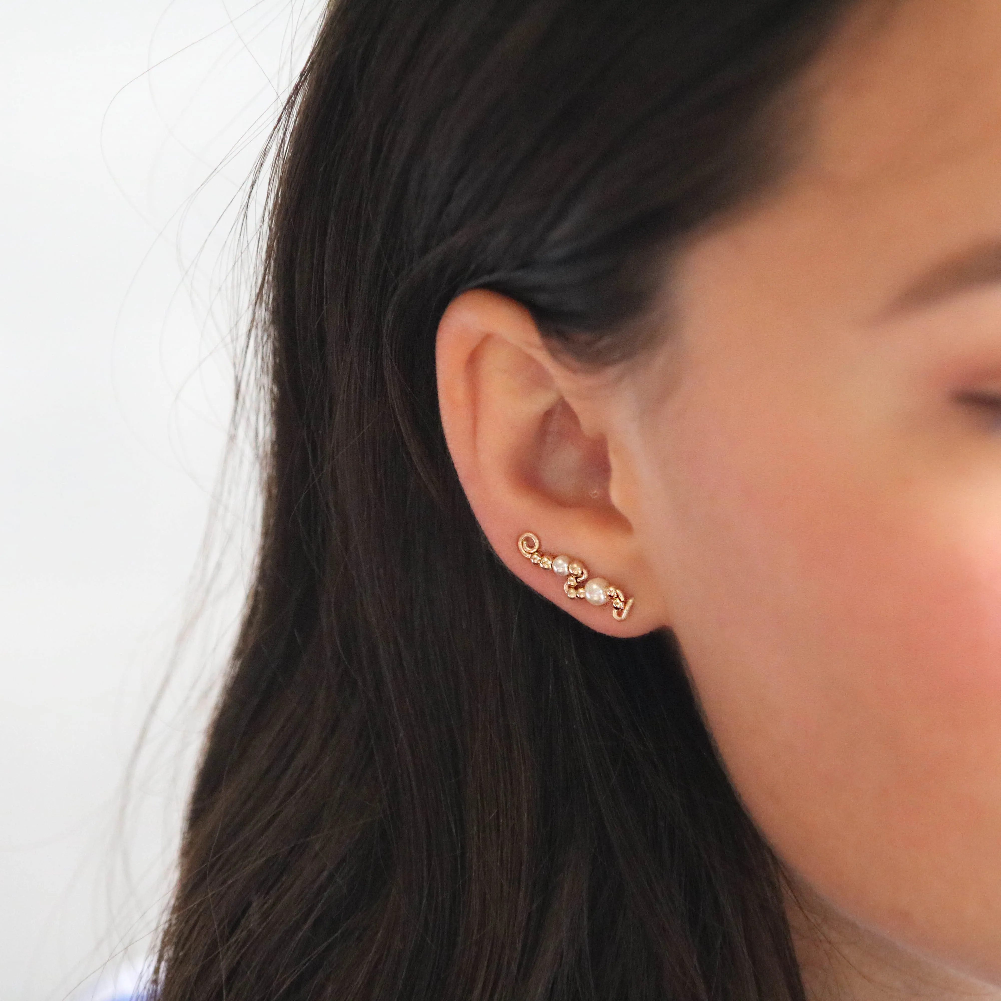 Ear Wings Cream Pearls 14ct Yellow Gold