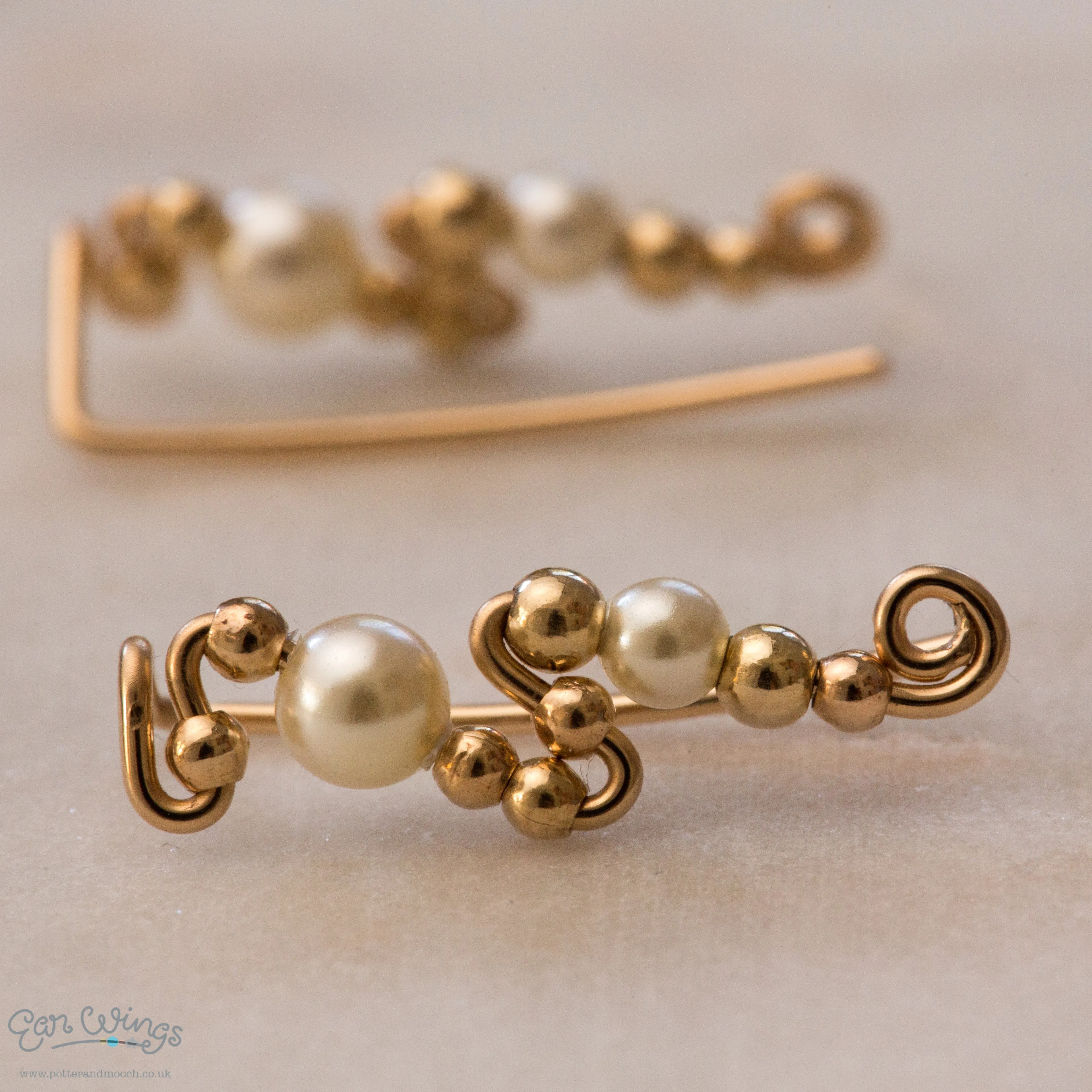 Ear Wings Cream Pearls 14ct Yellow Gold