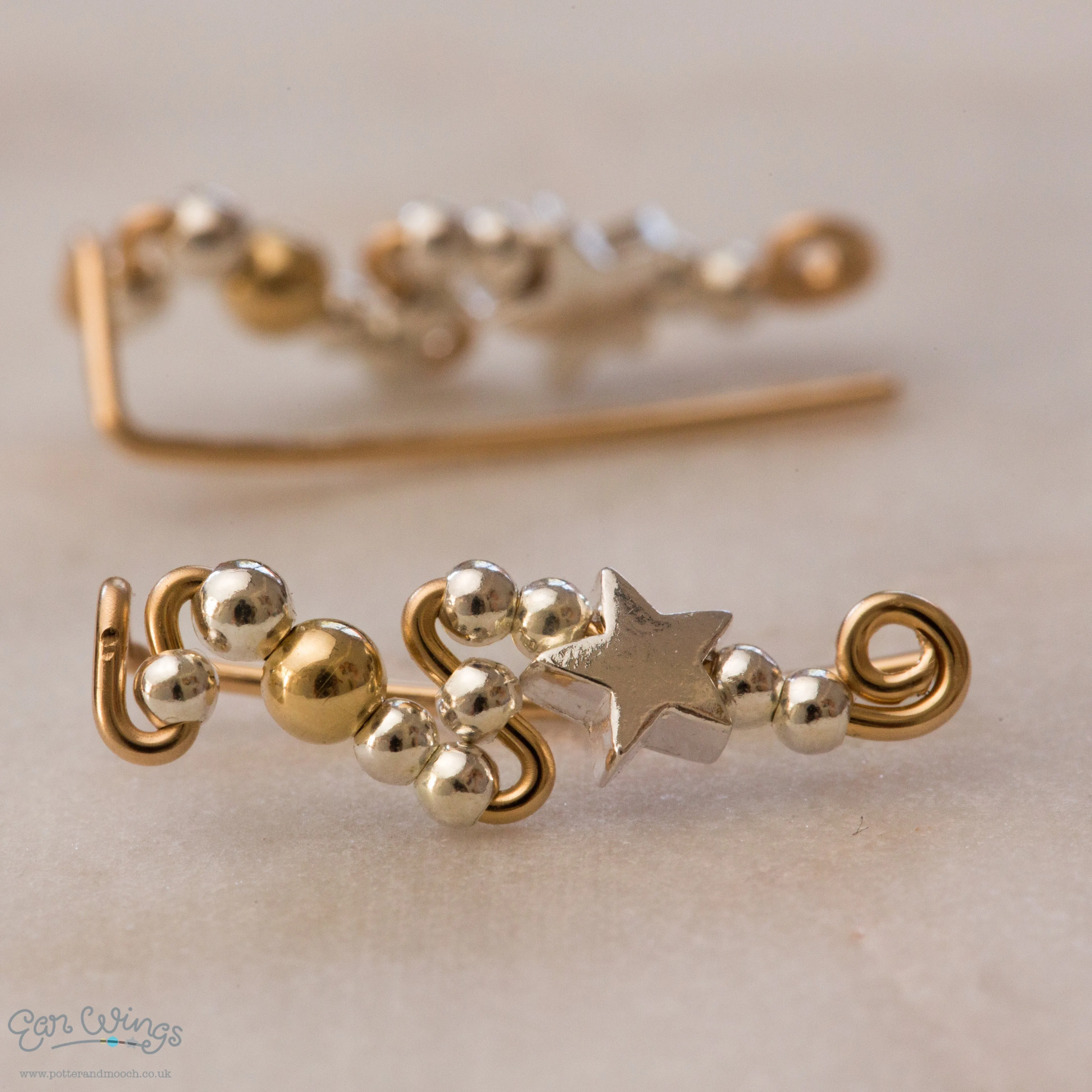 Ear Wings Silver Star 14ct Yellow Gold