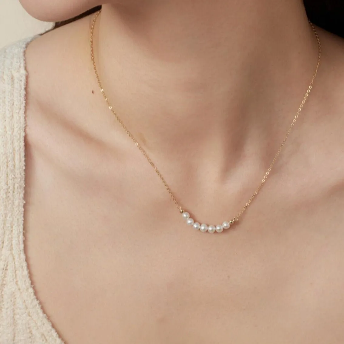 Embellished Series Golden Pearl Smile Necklace