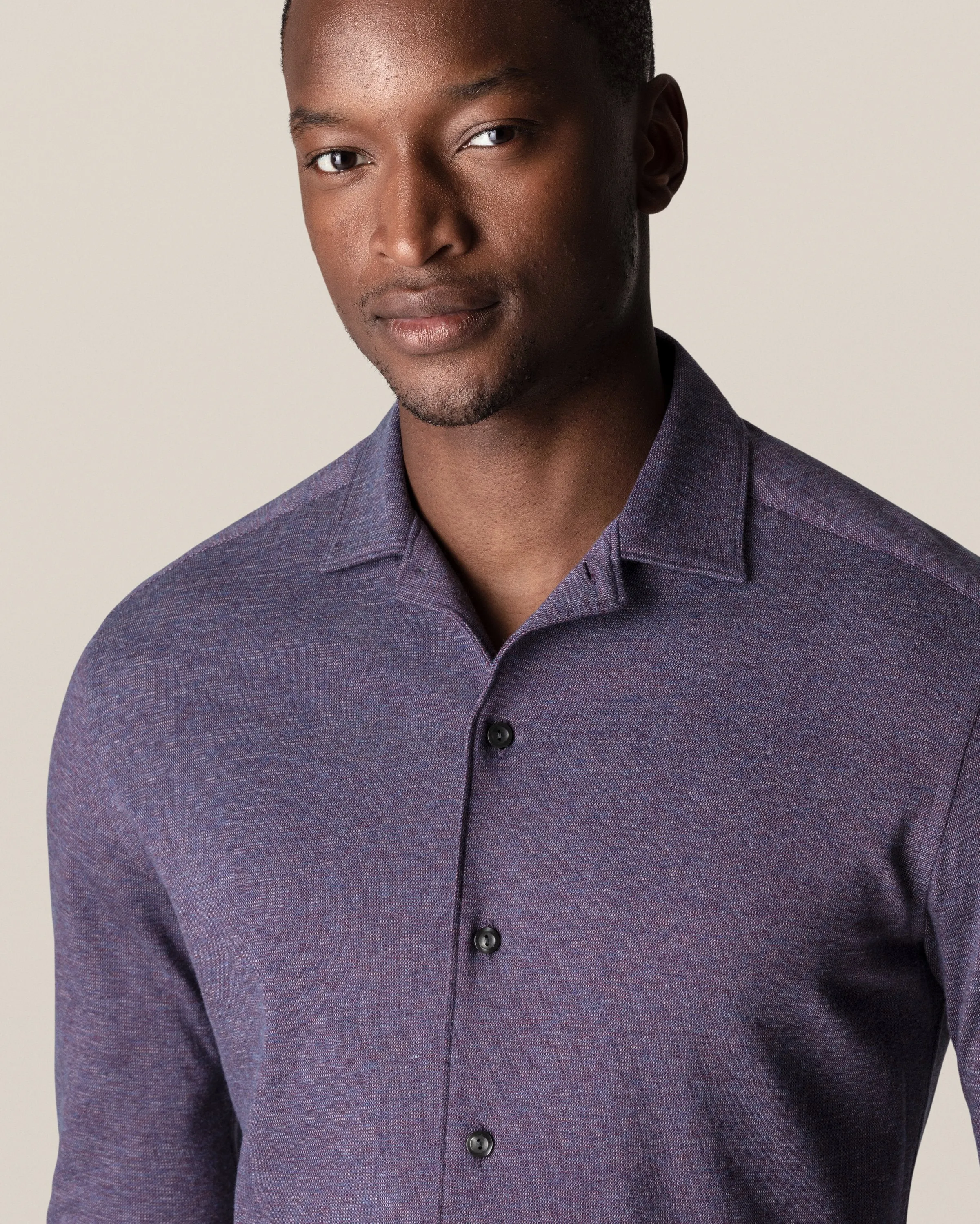 Eton Mouline Jersey Shirt Mid Purple