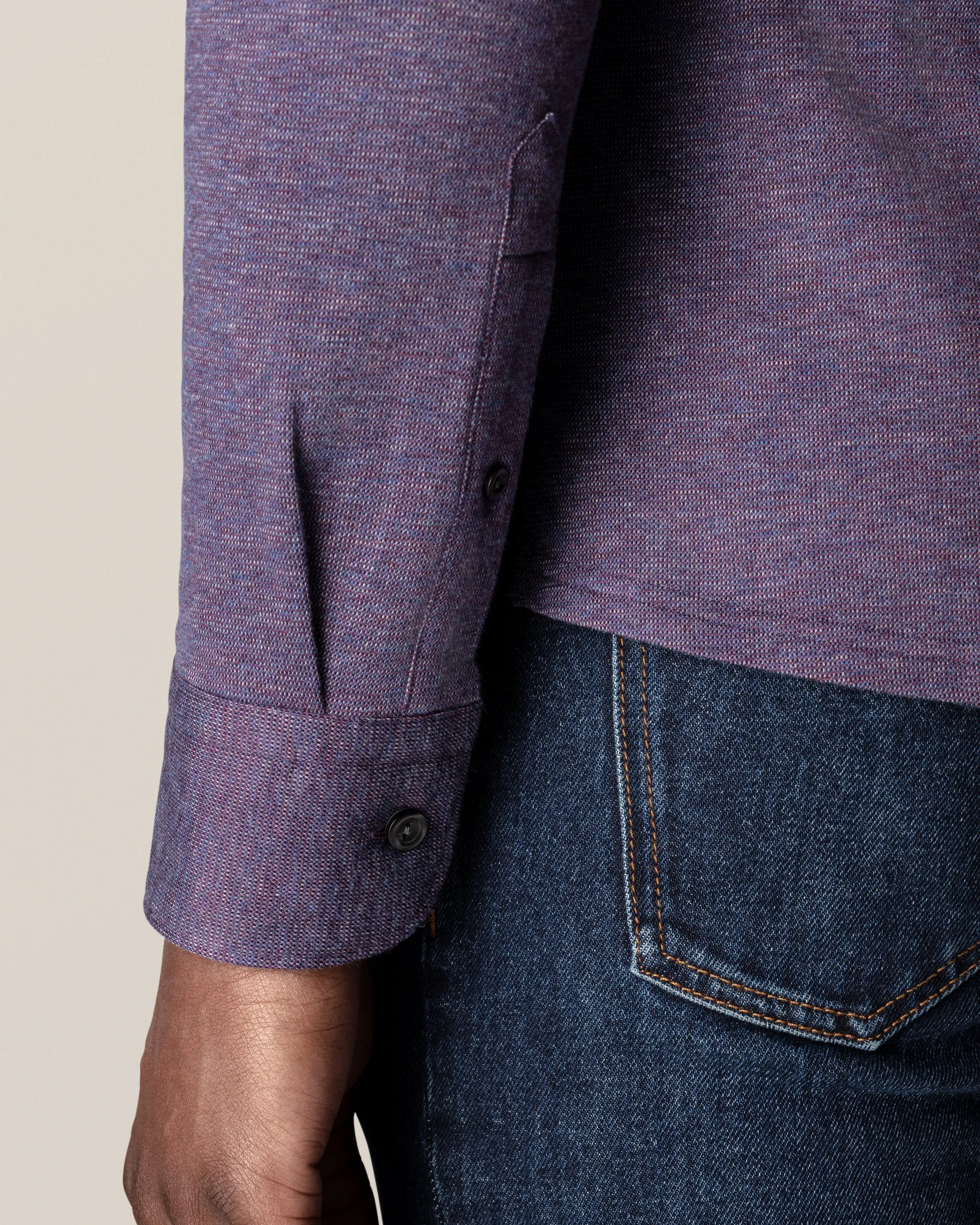 Eton Mouline Jersey Shirt Mid Purple