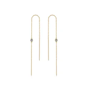 Fancime 14K Yellow Gold 0.03CTTW White Diamond Long Chain Threader Earrings