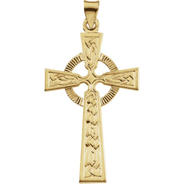 Fancy Celtic Cross Pendant in Solid 14 Karat Yellow Gold