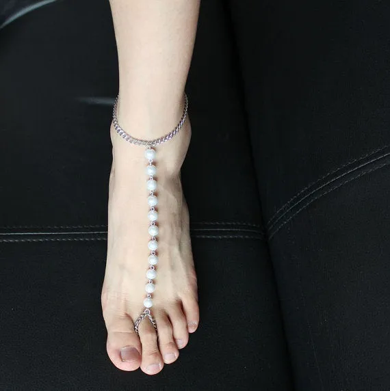 Fashion Women Ankle Bracelet Beach Imitation Pearl Barefoot Sandal Anklet Chain