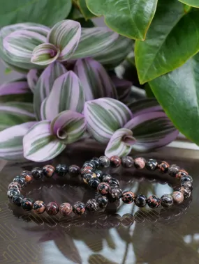 Firework Obsidian 8mm Beaded Natural Gemstone Elastic Bracelet, Genuine Top Grade Gift Jewelry, Men Women Fashion Crystal Energy Jewellery