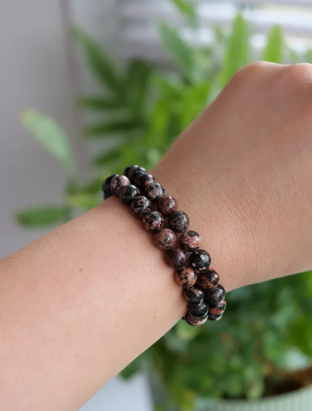 Firework Obsidian 8mm Beaded Natural Gemstone Elastic Bracelet, Genuine Top Grade Gift Jewelry, Men Women Fashion Crystal Energy Jewellery