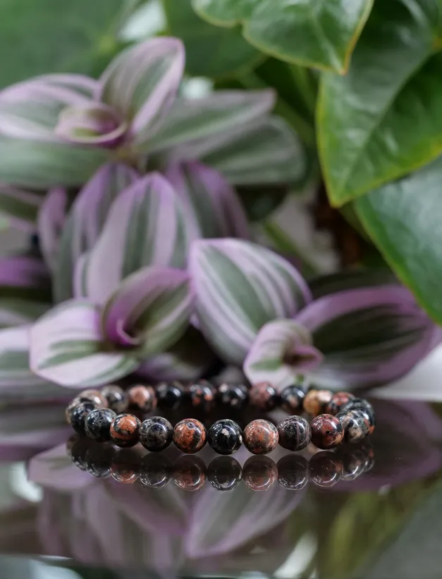 Firework Obsidian 8mm Beaded Natural Gemstone Elastic Bracelet, Genuine Top Grade Gift Jewelry, Men Women Fashion Crystal Energy Jewellery