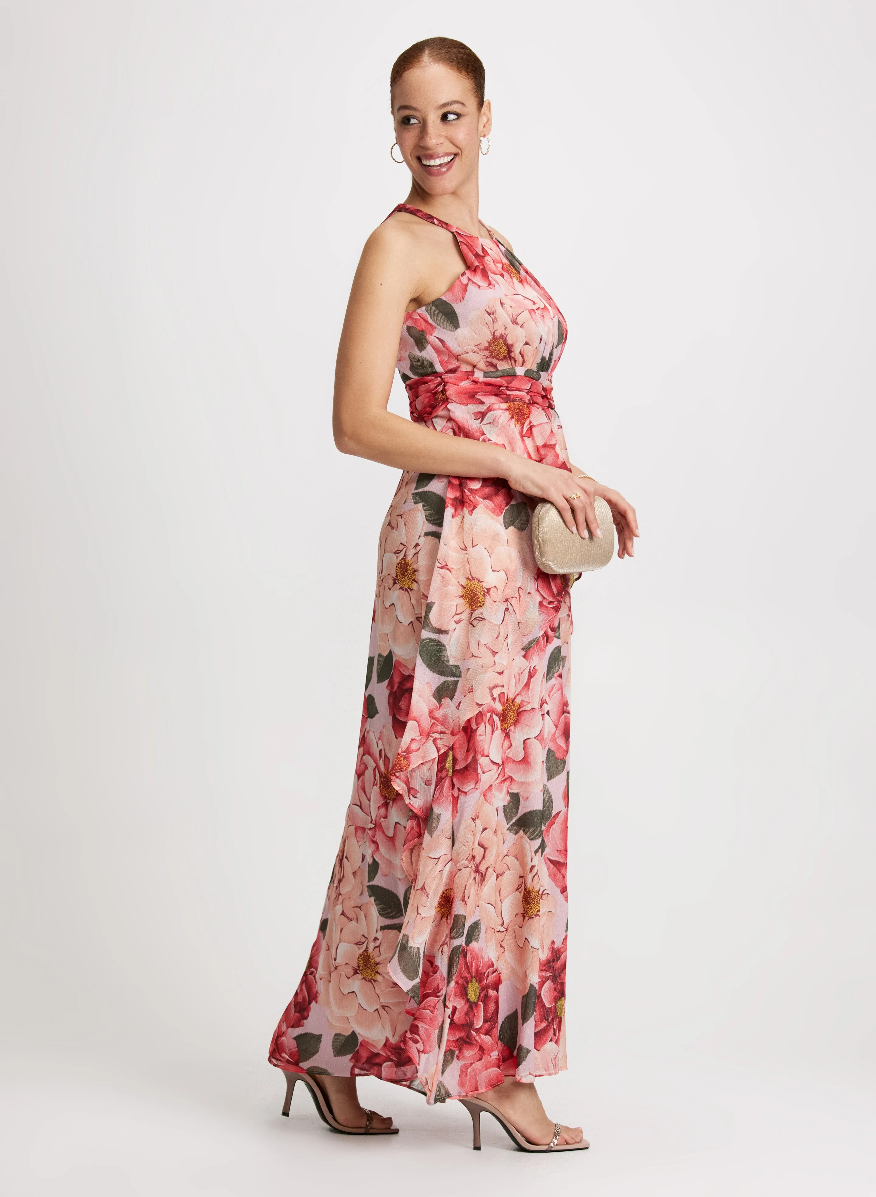 Floral Ruched Waist Maxi Dress