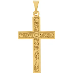 Flower Design Flowing Cross in Solid 14 Karat Yellow Gold