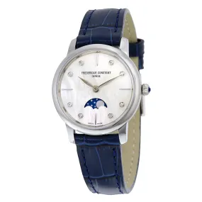 Frederique Constant Slimline Moonphase Mother of Pearl Dial Diamond Blue Leather Ladies Watch FC-206MPWD1S6