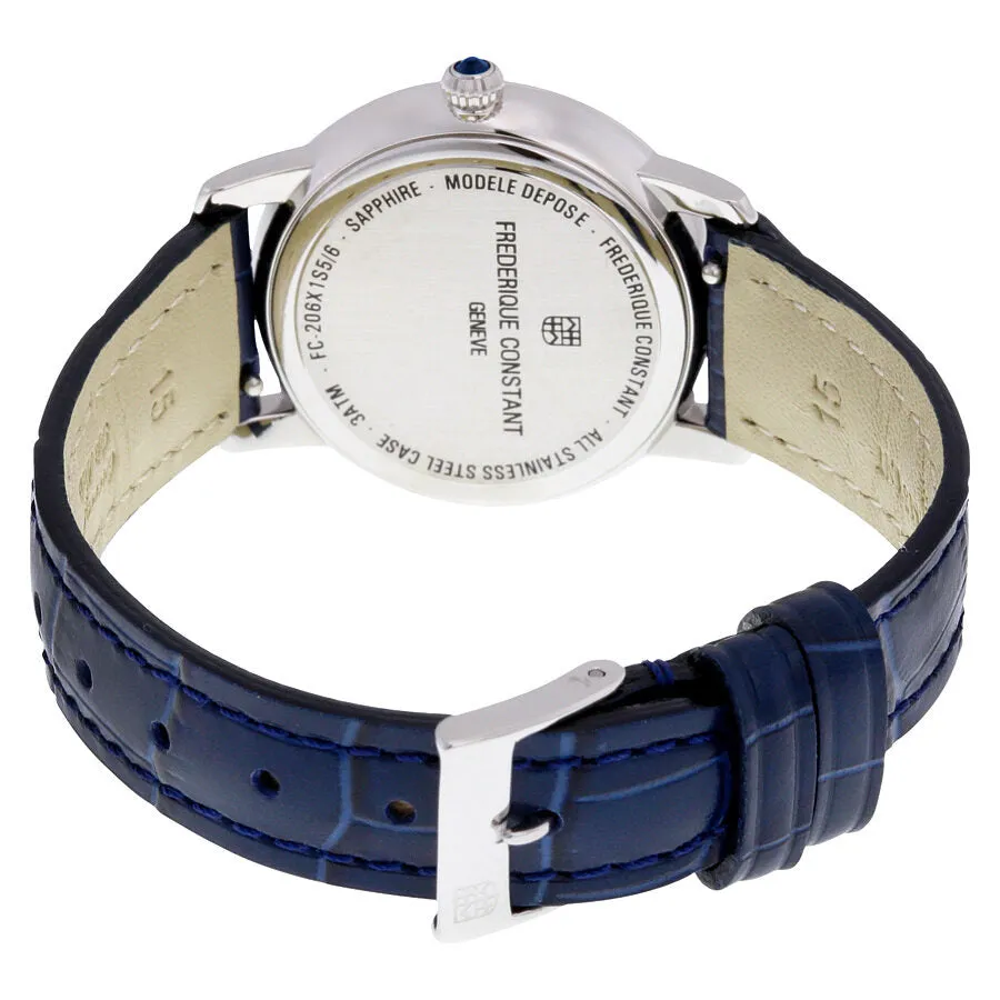 Frederique Constant Slimline Moonphase Mother of Pearl Dial Diamond Blue Leather Ladies Watch FC-206MPWD1S6