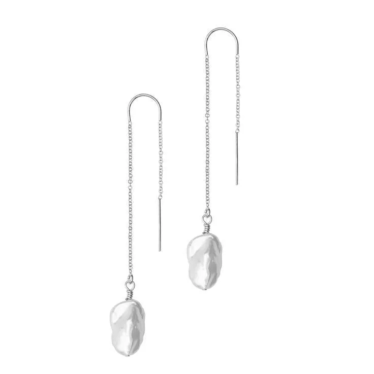 Fresh Water Pearl Baroque Threader Earring (Sterling Silver)