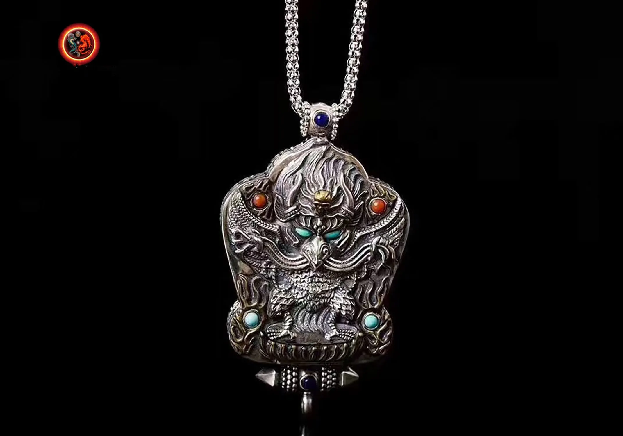 gau, reliquaire, pendentif de protection bouddhiste, Garuda, argent 925, turquoise, agate nan hong.