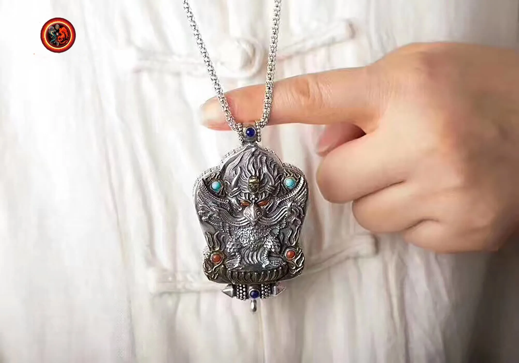 gau, reliquaire, pendentif de protection bouddhiste, Garuda, argent 925, turquoise, agate nan hong.