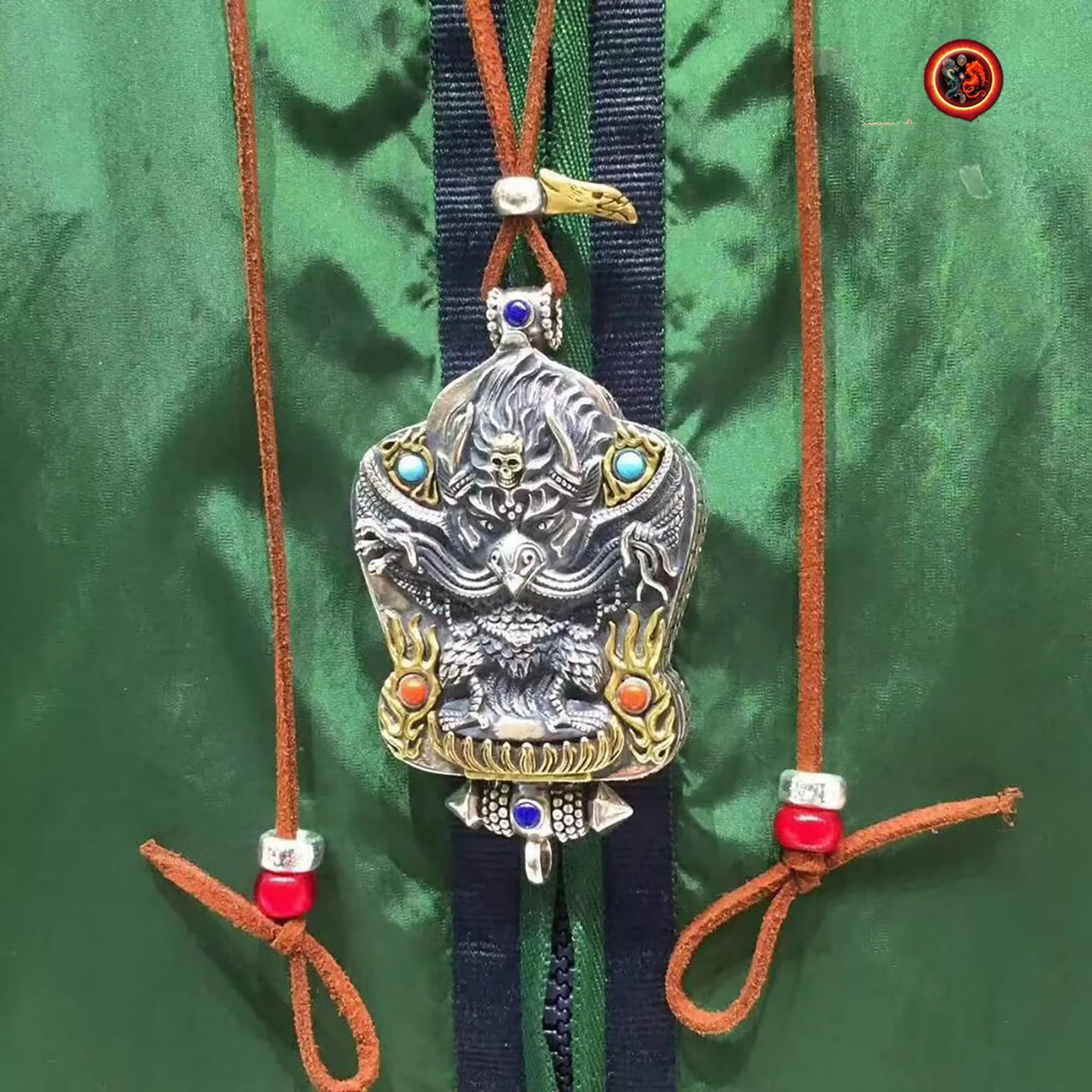 gau, reliquaire, pendentif de protection bouddhiste, Garuda, argent 925, turquoise, agate nan hong.