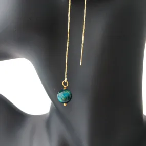 Genuine Blue Tiger's Eye Gold Plated Threader Earrings, Pair