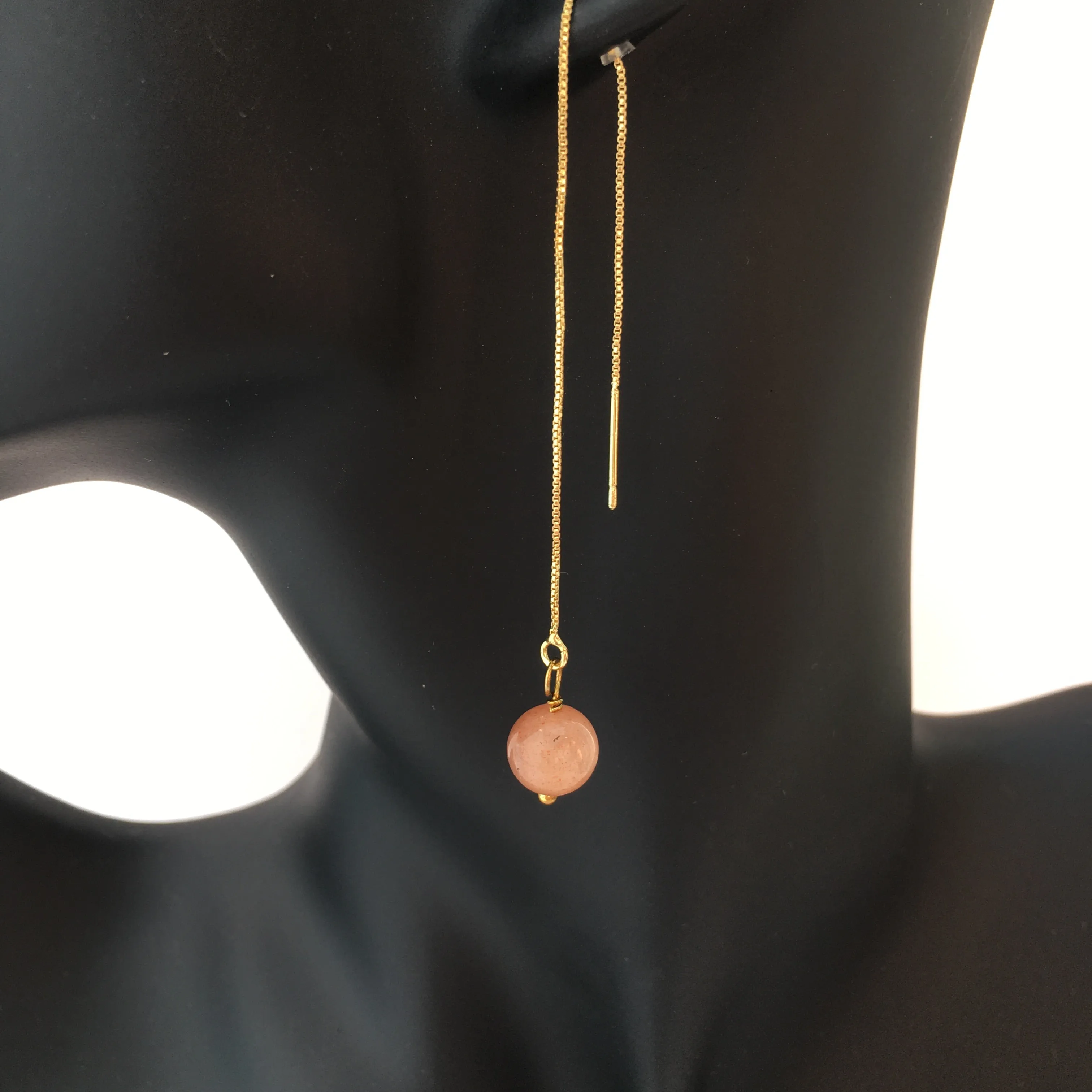 Genuine Sunstone Gold Plated Threader Earrings, Pair