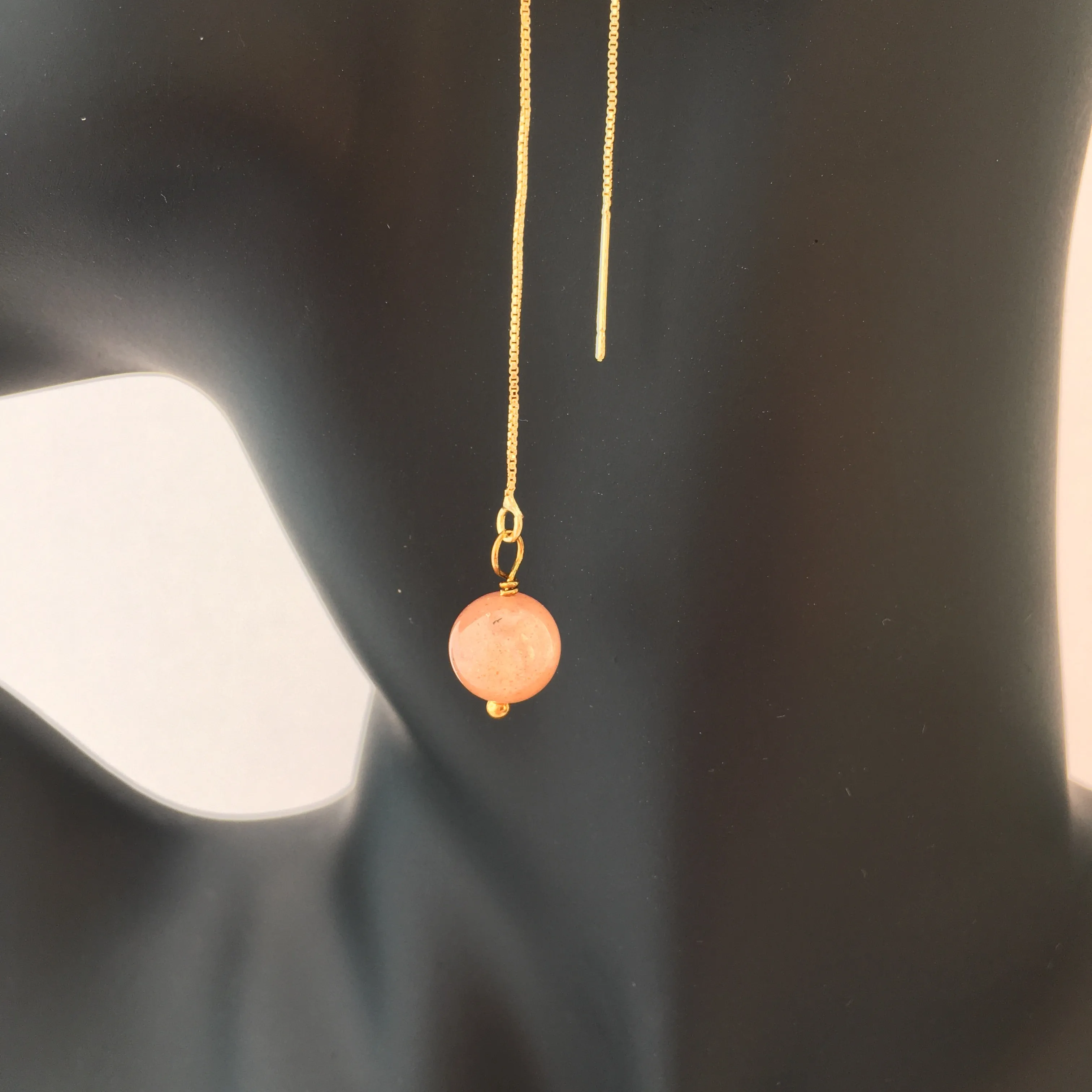 Genuine Sunstone Gold Plated Threader Earrings, Pair