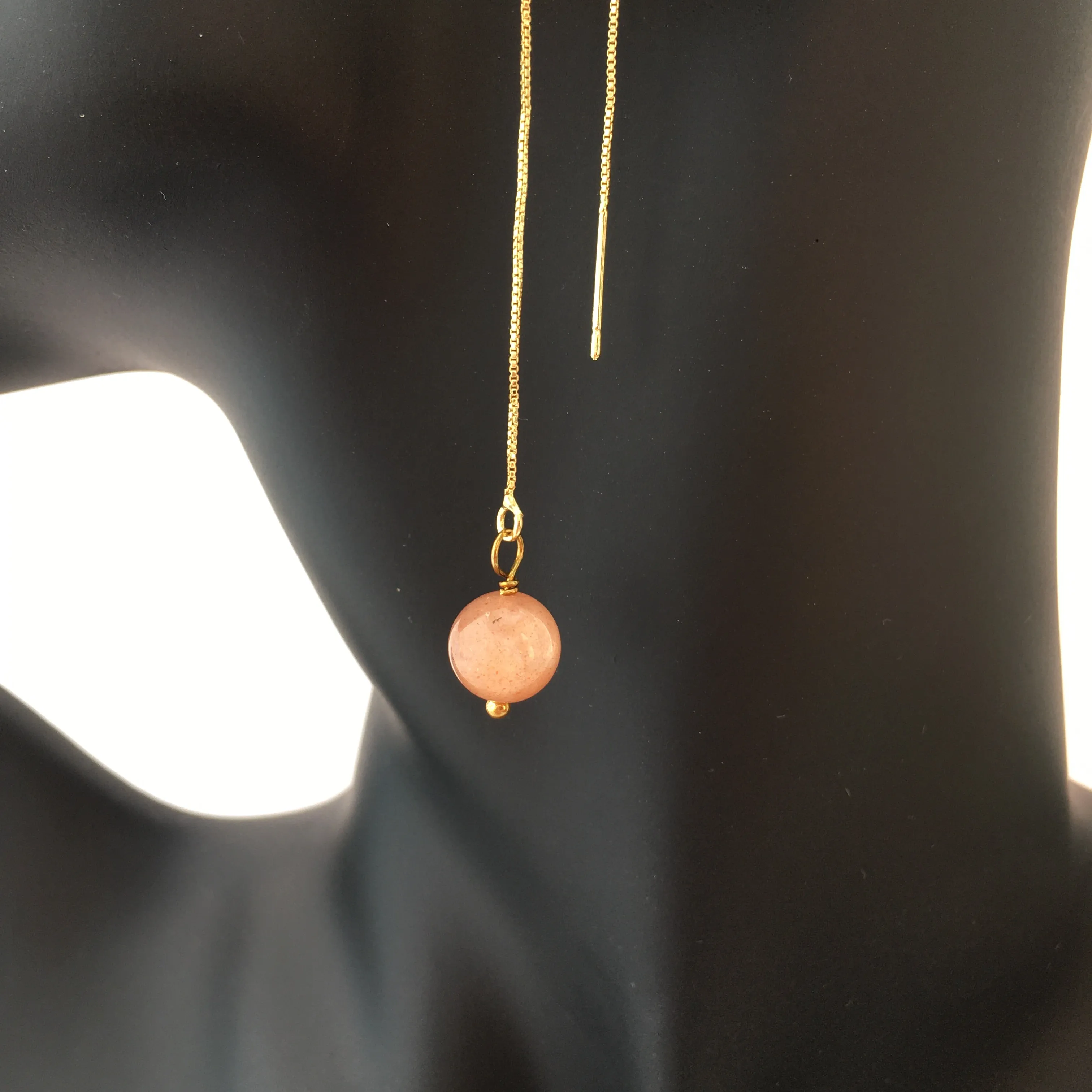 Genuine Sunstone Gold Plated Threader Earrings, Pair
