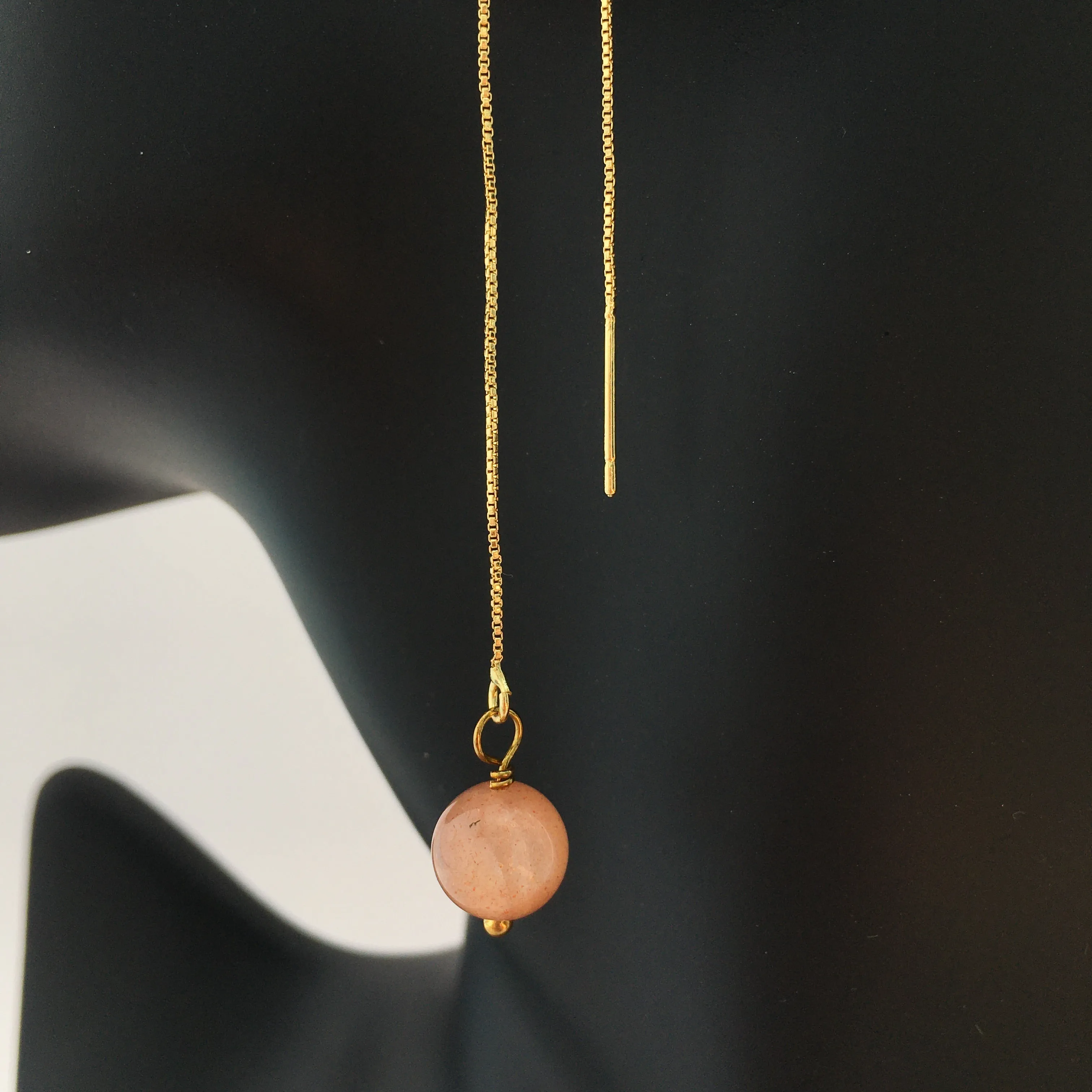 Genuine Sunstone Gold Plated Threader Earrings, Pair