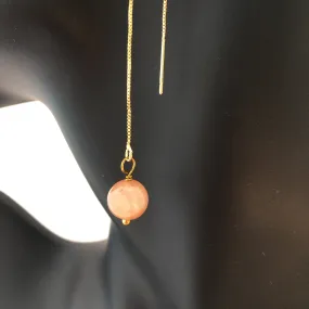 Genuine Sunstone Gold Plated Threader Earrings, Pair