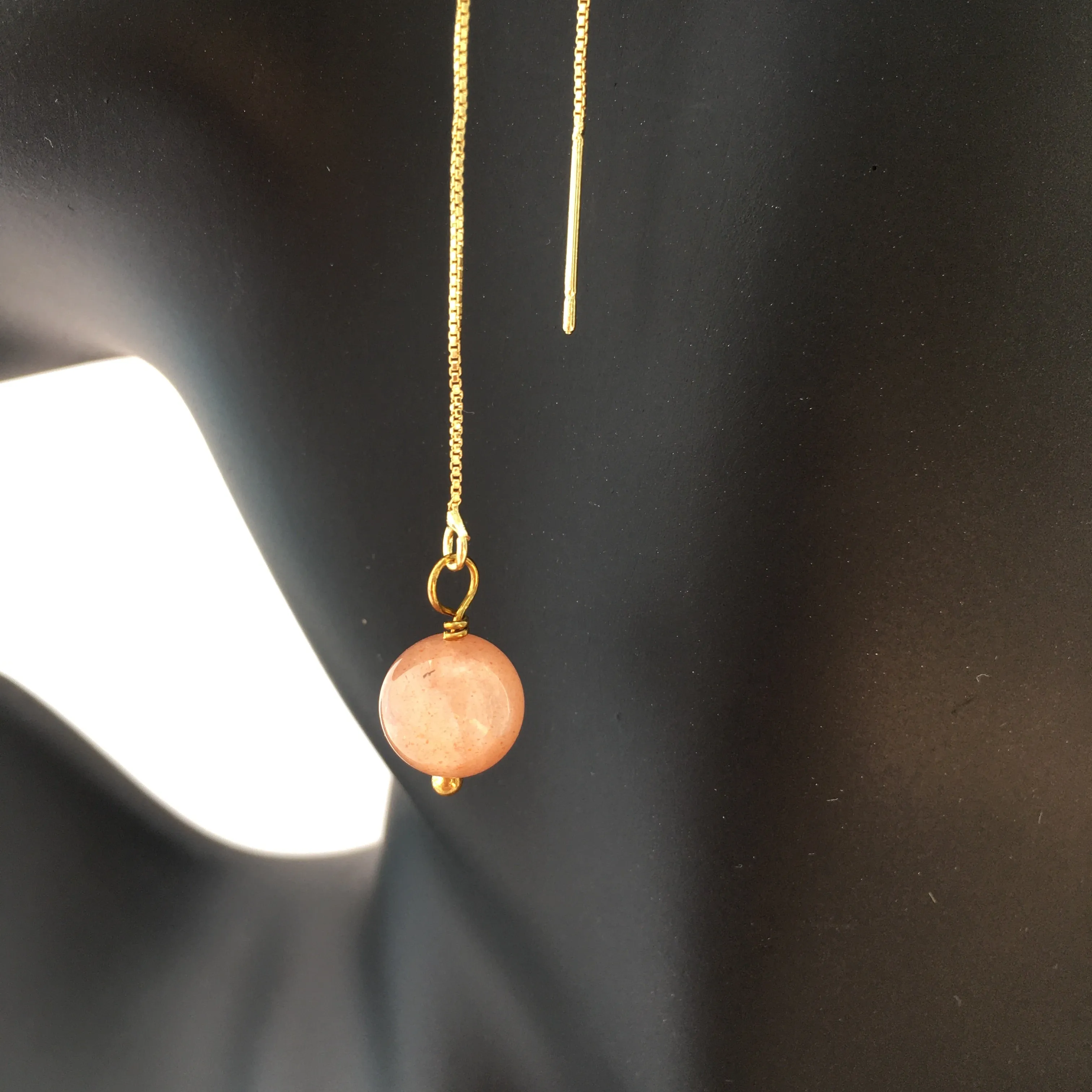 Genuine Sunstone Gold Plated Threader Earrings, Pair