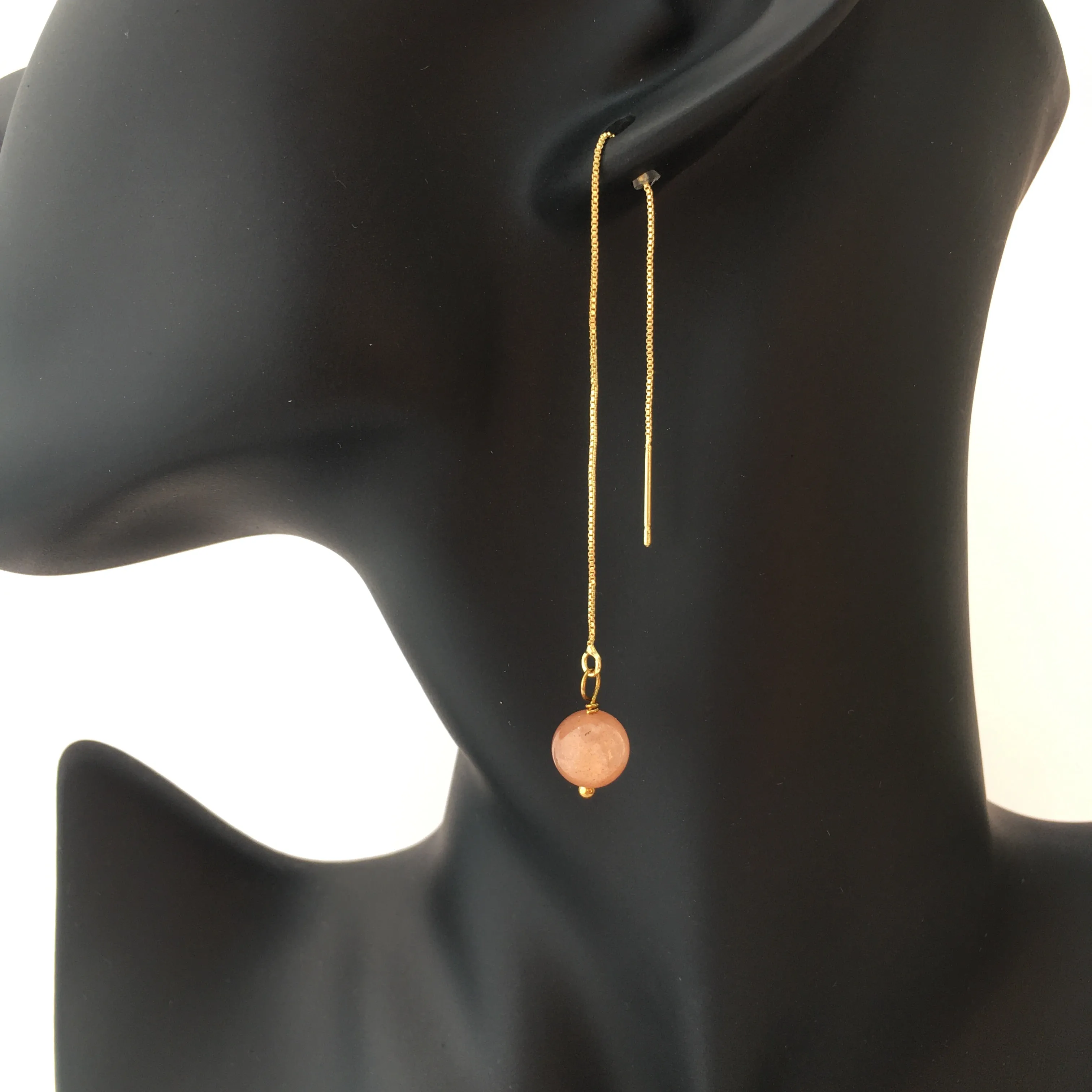 Genuine Sunstone Gold Plated Threader Earrings, Pair