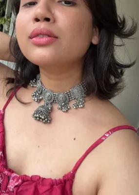 German silver oxidized designer choker necklace