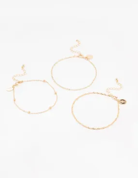 Gold Twisted Cupchain Anklets 3-Pack